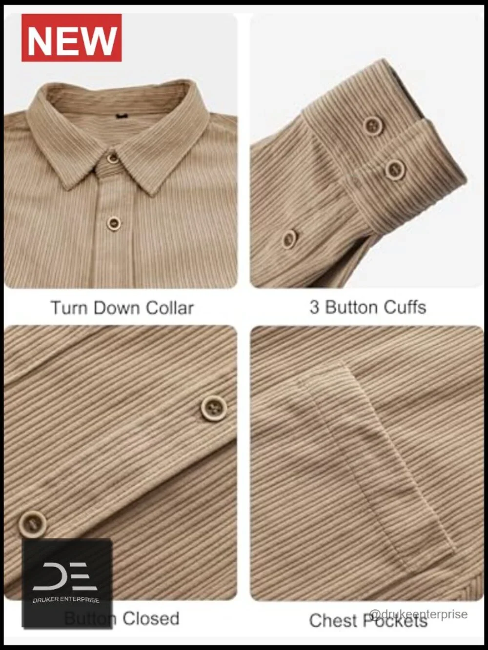 Men's Corduroy Shirt Jacket Casual Button Down Overshirt with Pockets